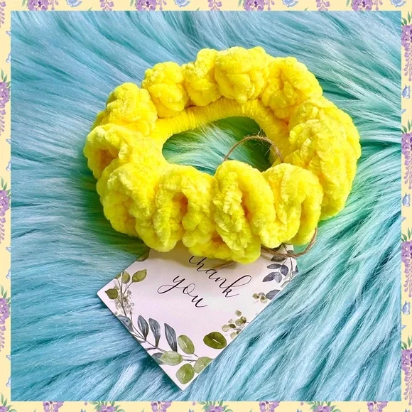 ARTISAN Large VELOUR Crochet Sunrise Bright Yellow Hair Scrunchie - Picture 6 of 6